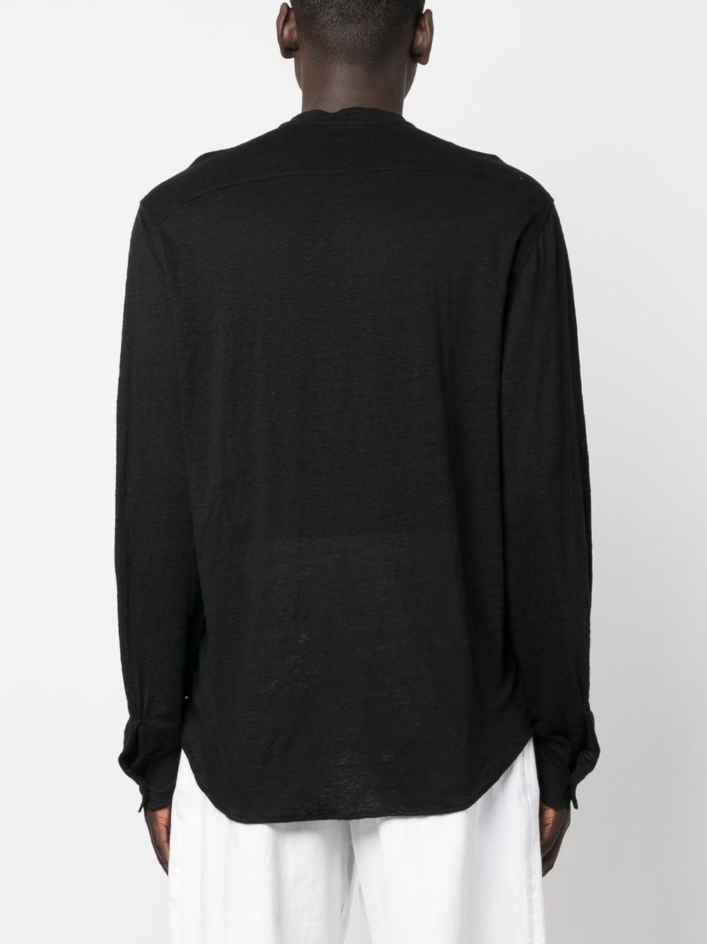 Shop Aspesi Long-sleeve Linen T-shirt In Black
