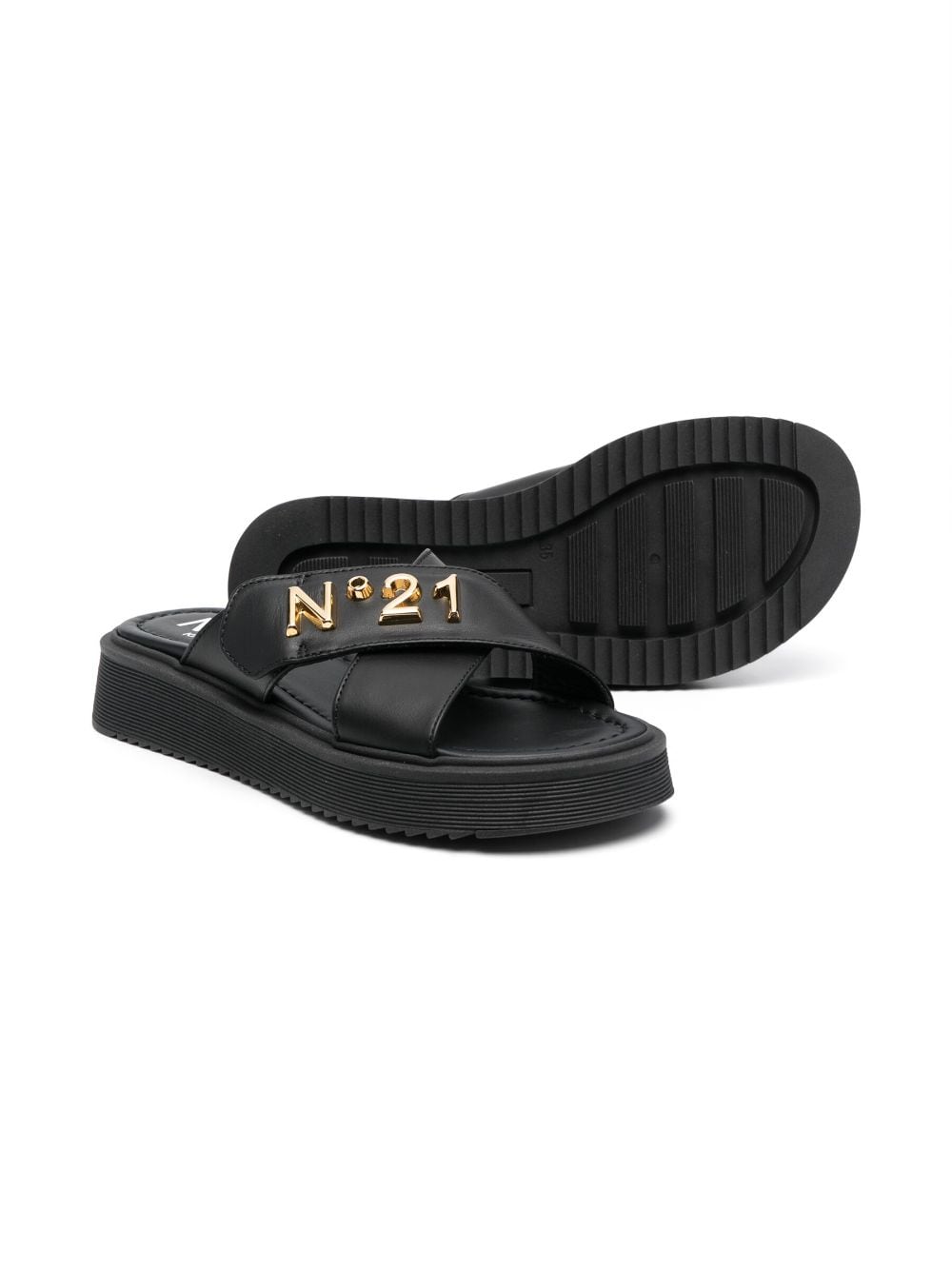 Nº21 Kids logo-plaque leather sandals - Zwart