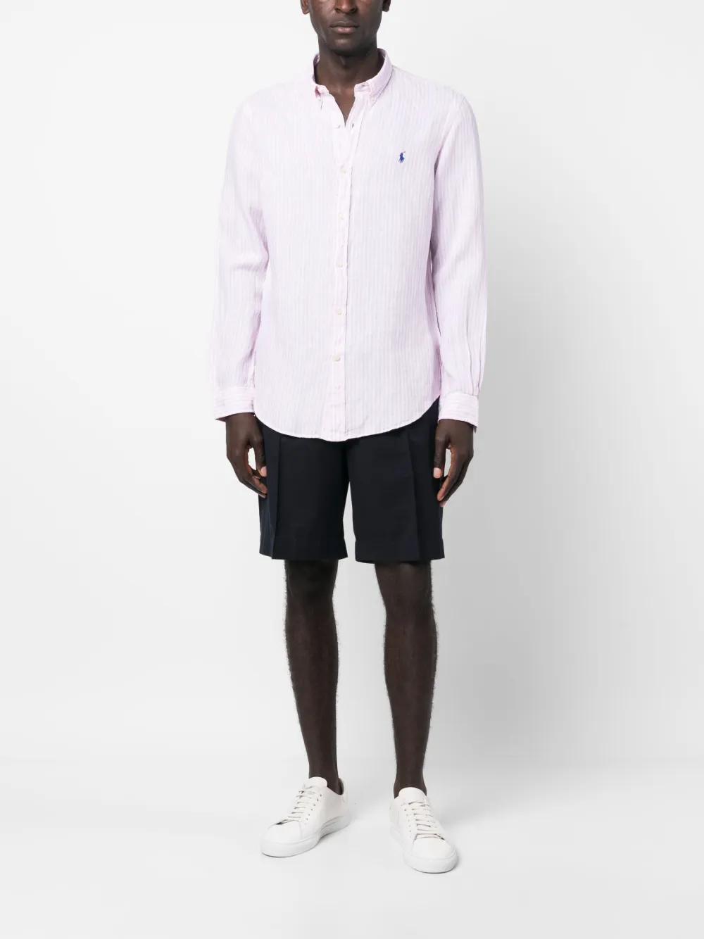 Shop Polo Ralph Lauren Striped Logo Shirt In Pink