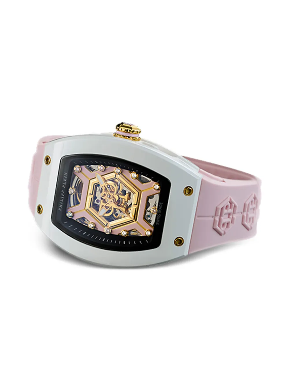 Philipp Plein Diamond Crypto Queen Cherry Blossom Ice Queen Watch In Rosa