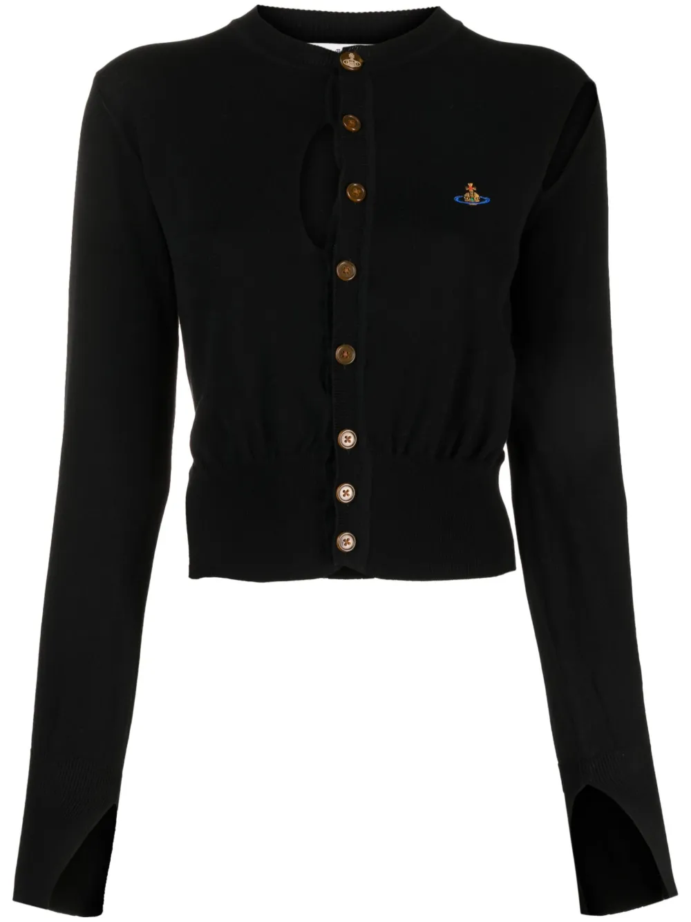Vivienne Westwood Bea Black Cropped Cardigan With Round Neck And Front Orb Embroidery In Cotton Woman In Schwarz