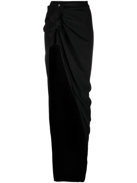 Rick Owens falda larga con diseño drapeado y ribete de volantes