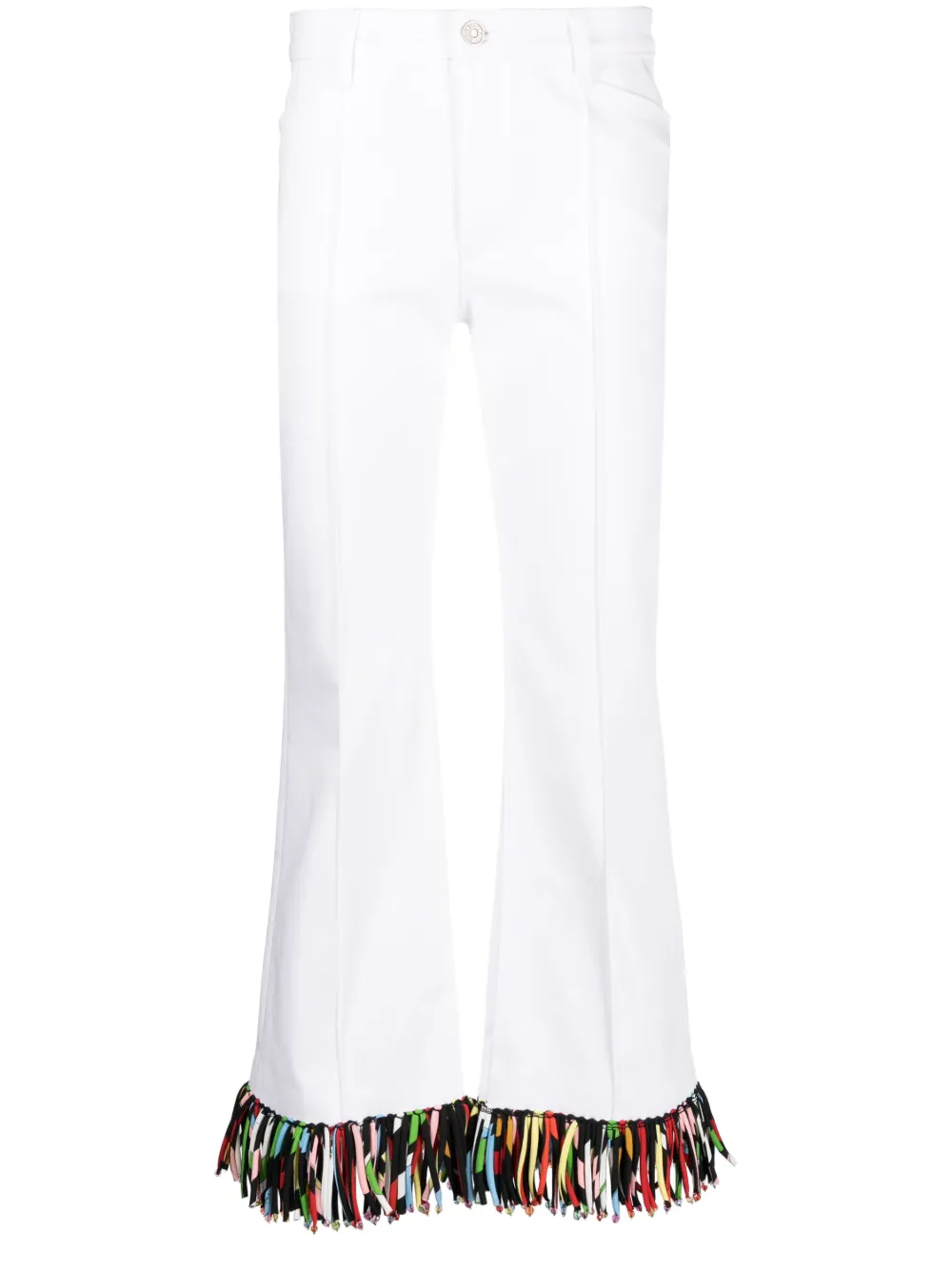 Pucci Abstrac-print Fringed Flared Trousers In White