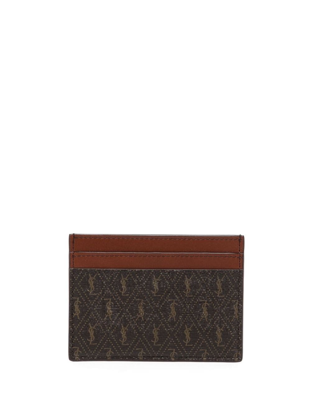 Shop Saint Laurent Monogram-print Leather Cardholder In Braun