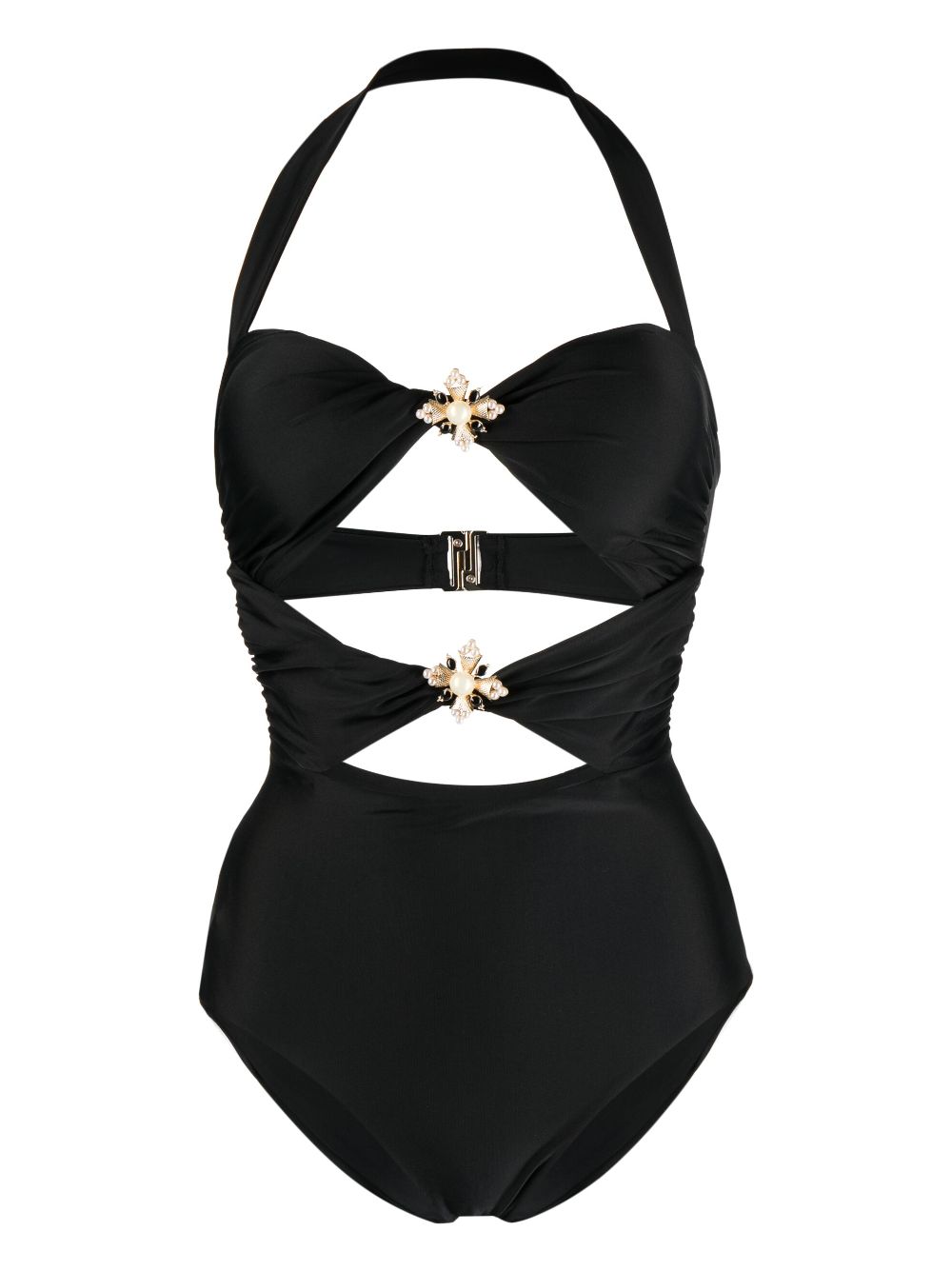 Self-portrait Embellished Halterneck Swimsuit In Black