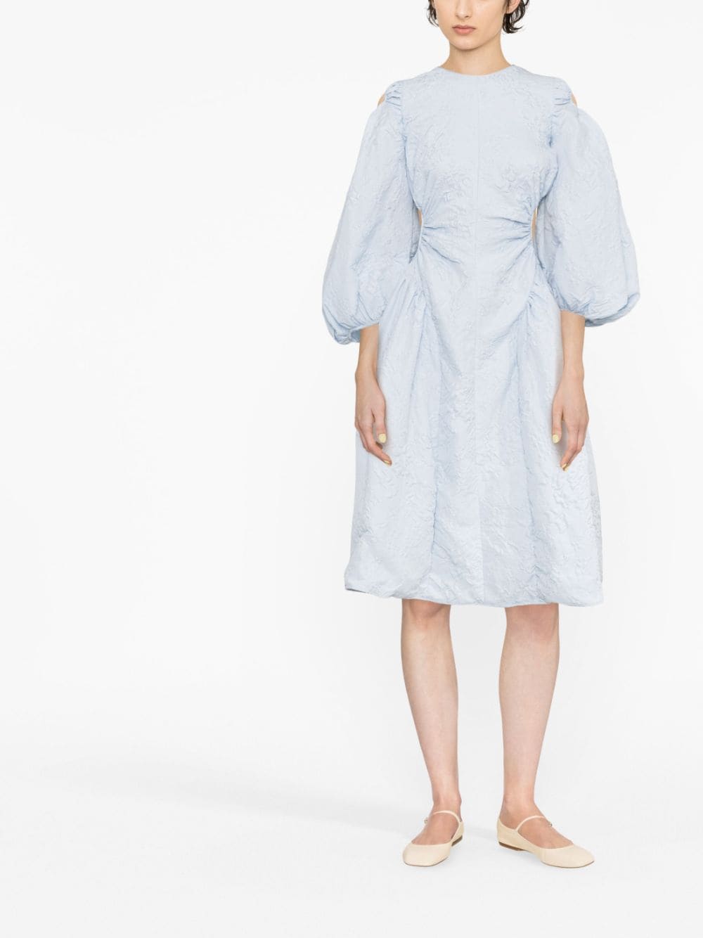 Cecilie Bahnsen Puff-sleeve Cut-out Midi Dress In Blue | ModeSens