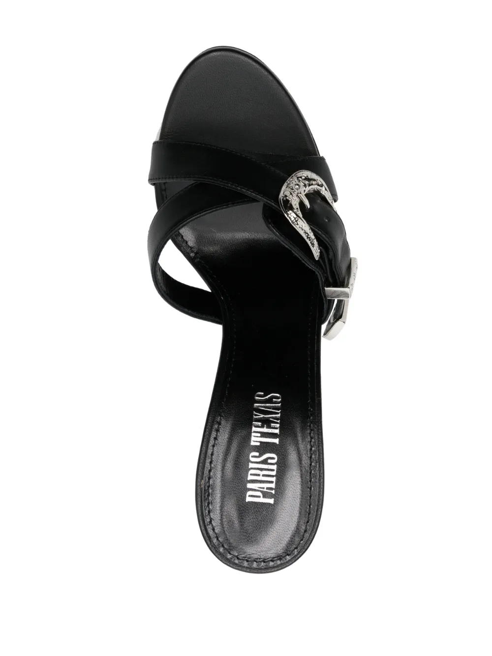 Shop Paris Texas Regina Buckled Leather Mules In Black