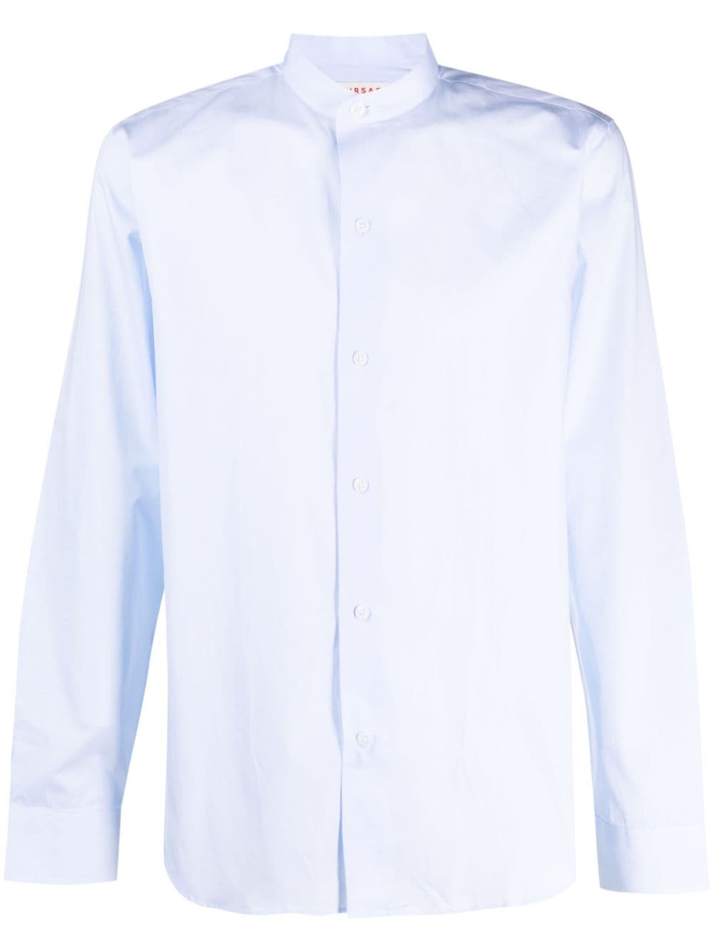 Fursac Collarless Long-sleeve Cotton Shirt In Blue
