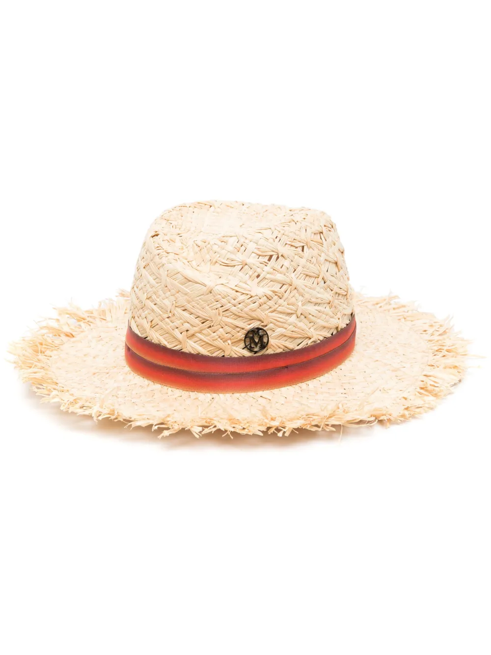 Maison Michel Logo-plaque Raffia Hat In Neutrals
