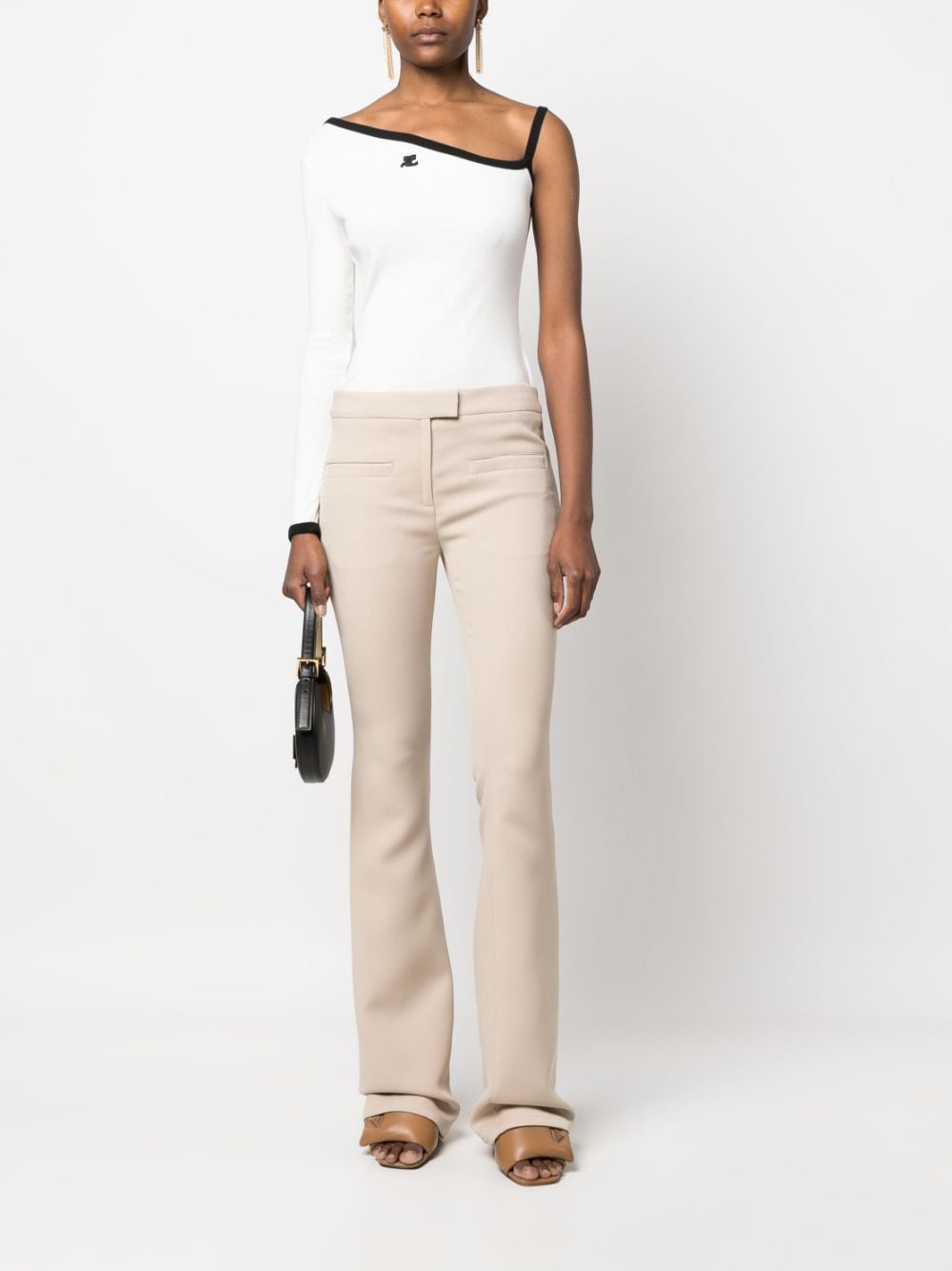Shop Courrèges Mid-rise Flared Trousers In Nude