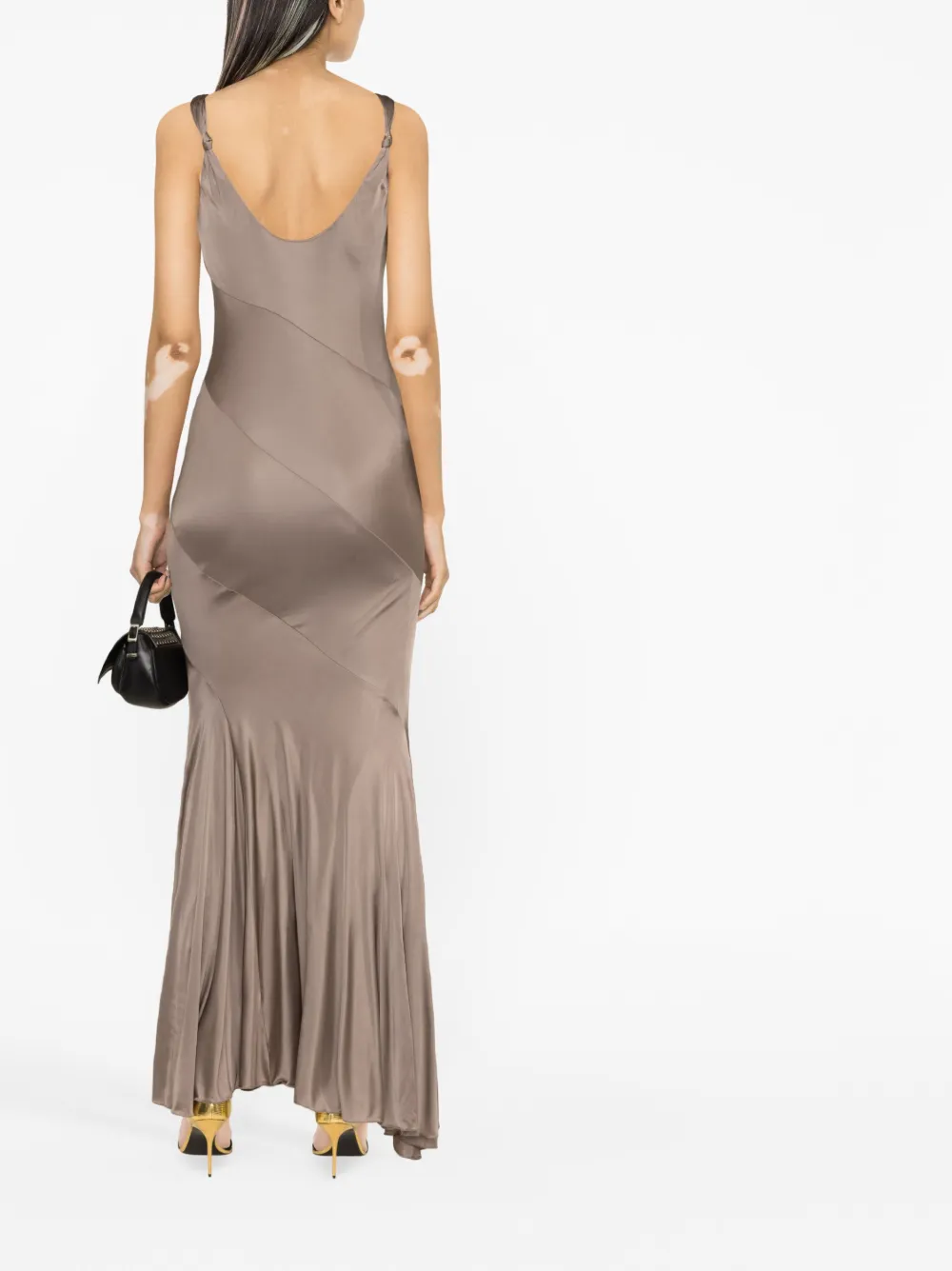 Blumarine Asymmetric-design Pleated Maxi Dress In Neutrals