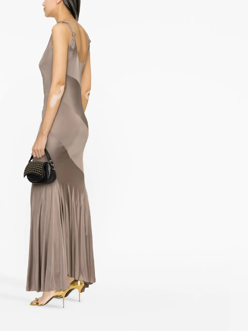 Blumarine Asymmetric-design Pleated Maxi Dress In Neutrals