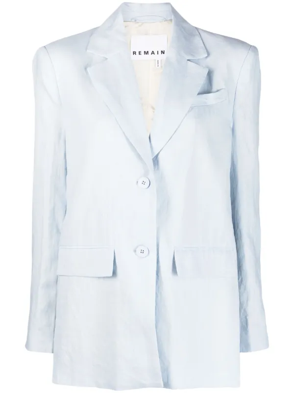 Blue linen blazer women discount