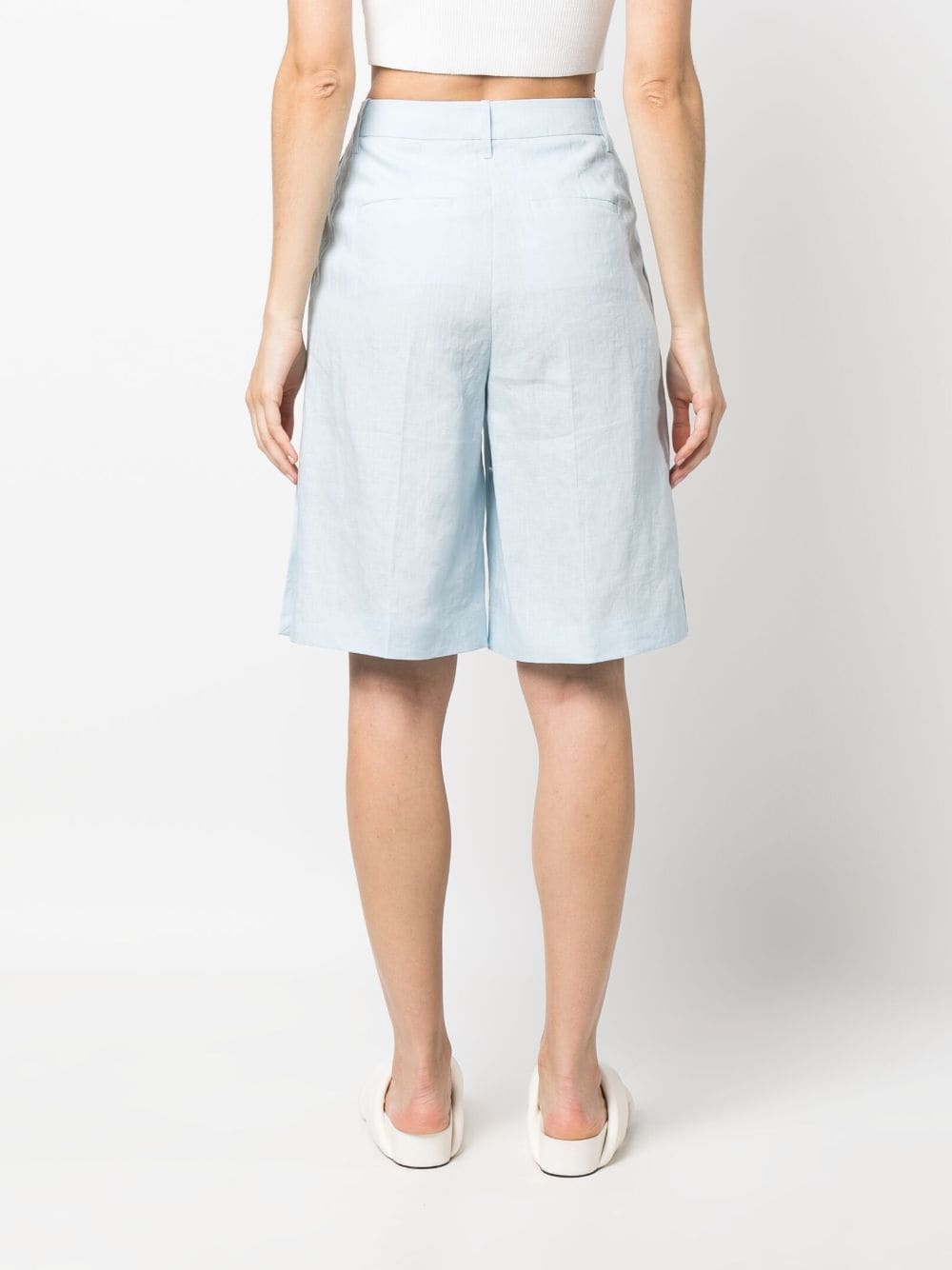 Shop Remain Pleated Linen Bermuda Shorts In Blau