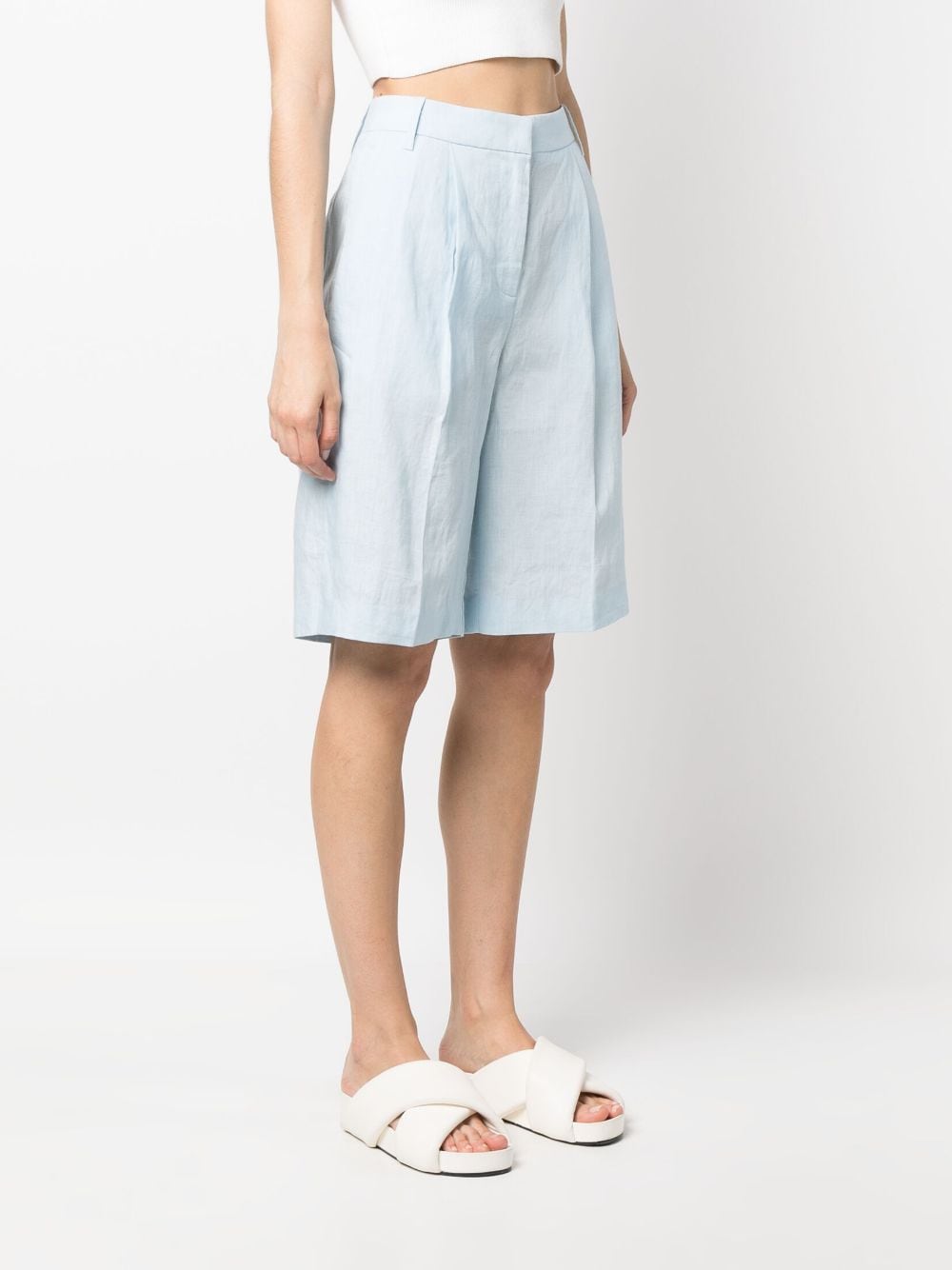 Shop Remain Pleated Linen Bermuda Shorts In Blau