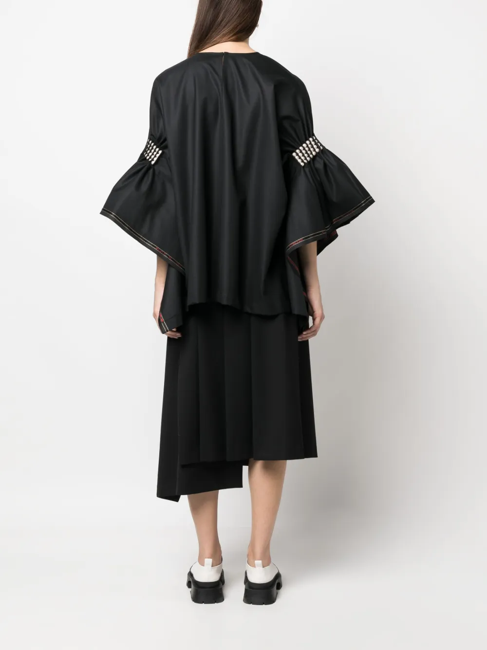 Junya Watanabe Faux-pearl-embellished Wool Blouse In Schwarz