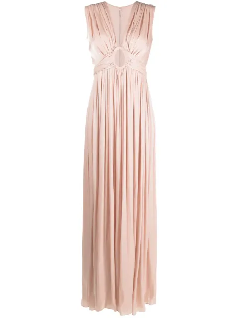 Costarellos pleated satin maxi dress