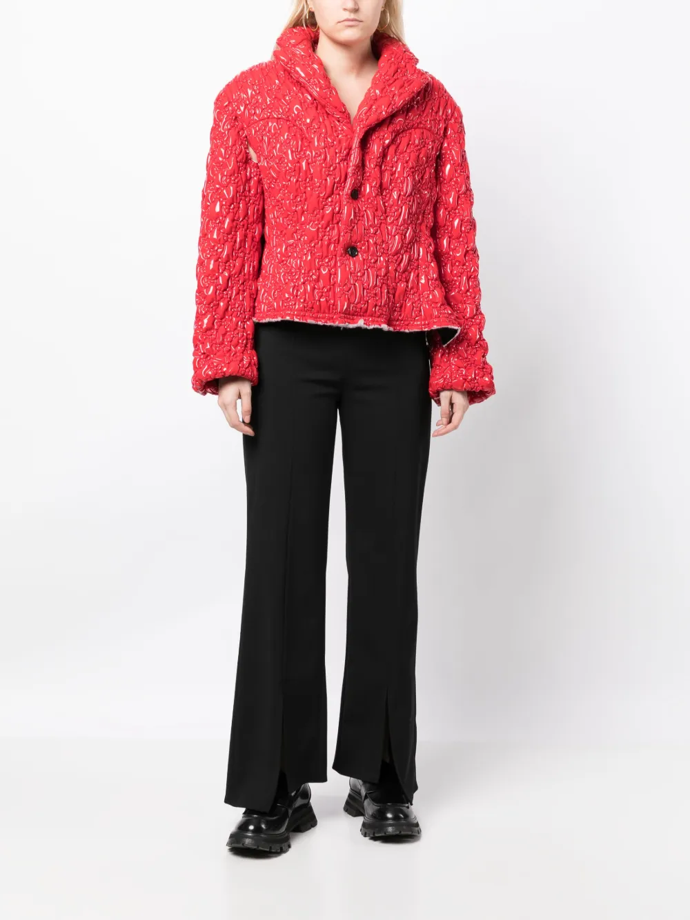 Shop Comme Des Garçons Puff-effect High-neck Jacket In Red