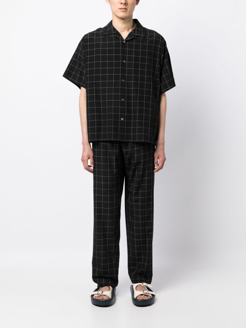 Shop Undercover Check-pattern Silk-blend Trousers In Black