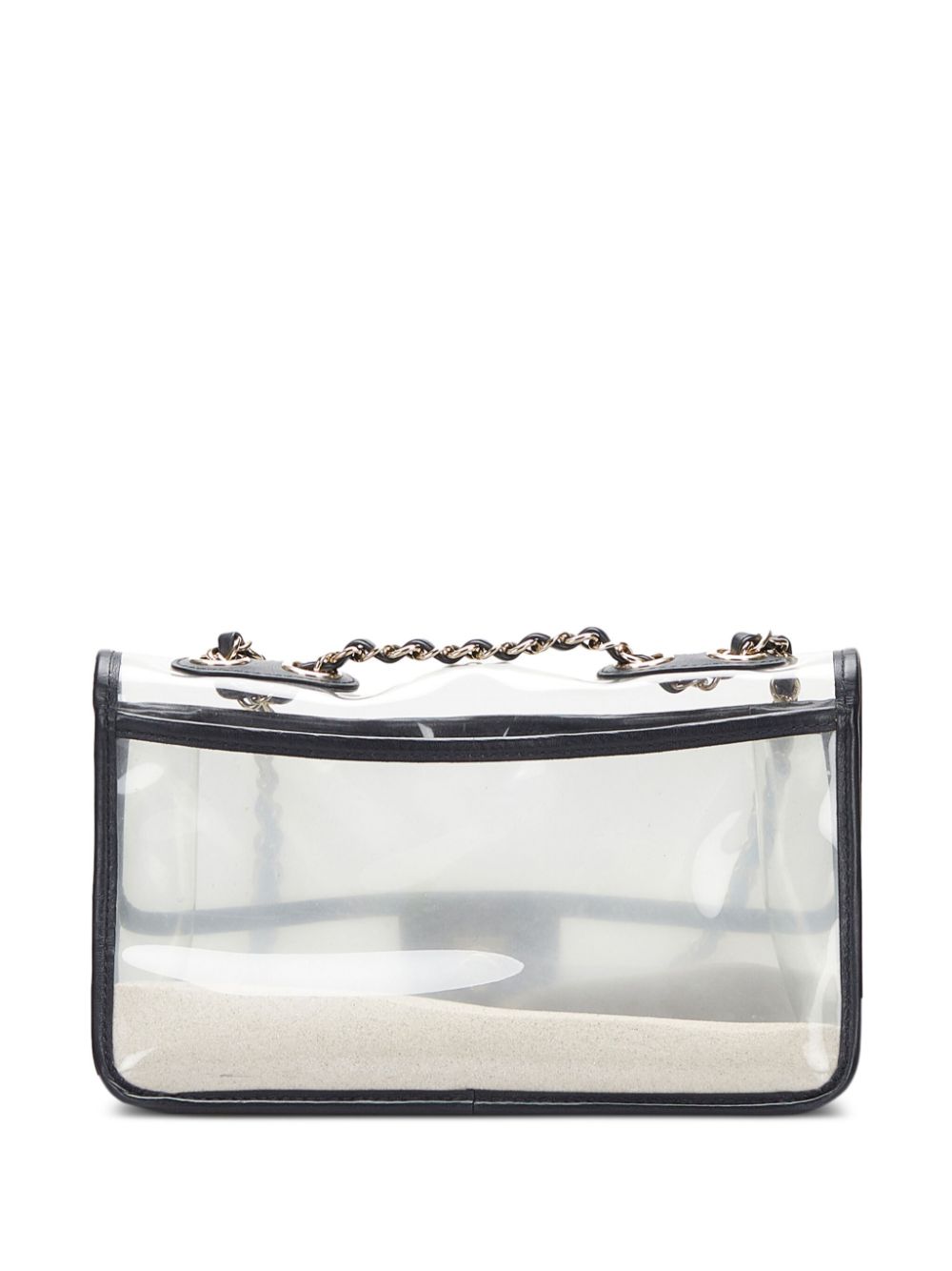 CHANEL Lambskin PVC Sand By The Sea Flap With Pearl Strap Black