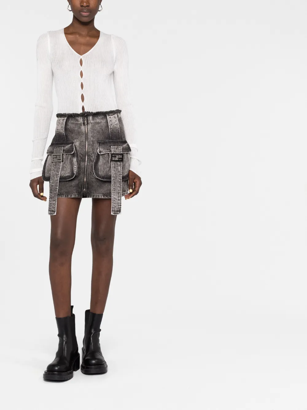 stonewashed denim cargo skirt