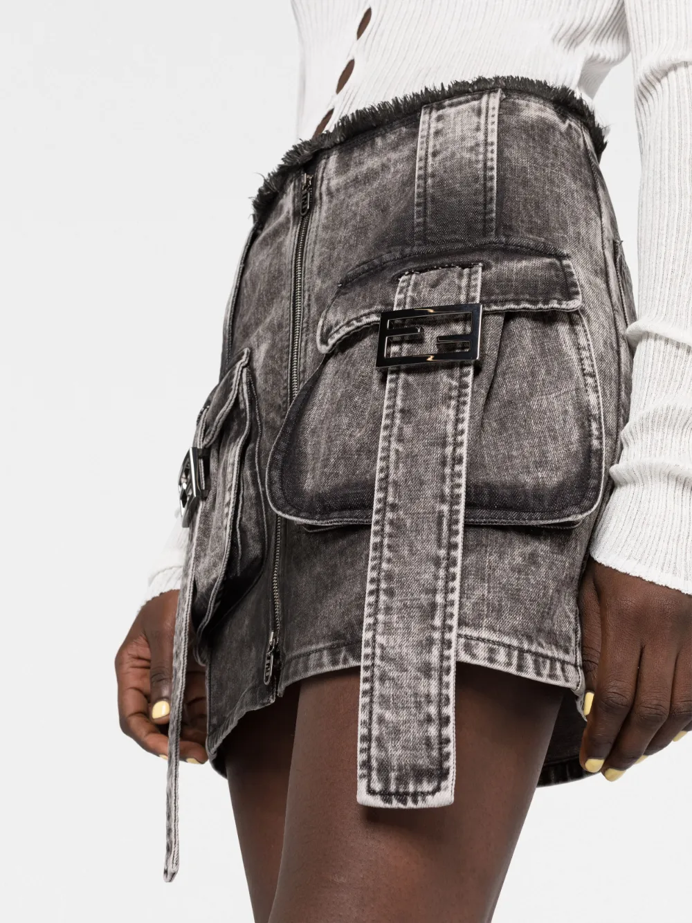 stonewashed denim cargo skirt