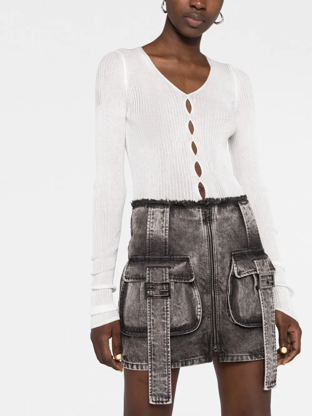 stonewashed denim cargo skirt