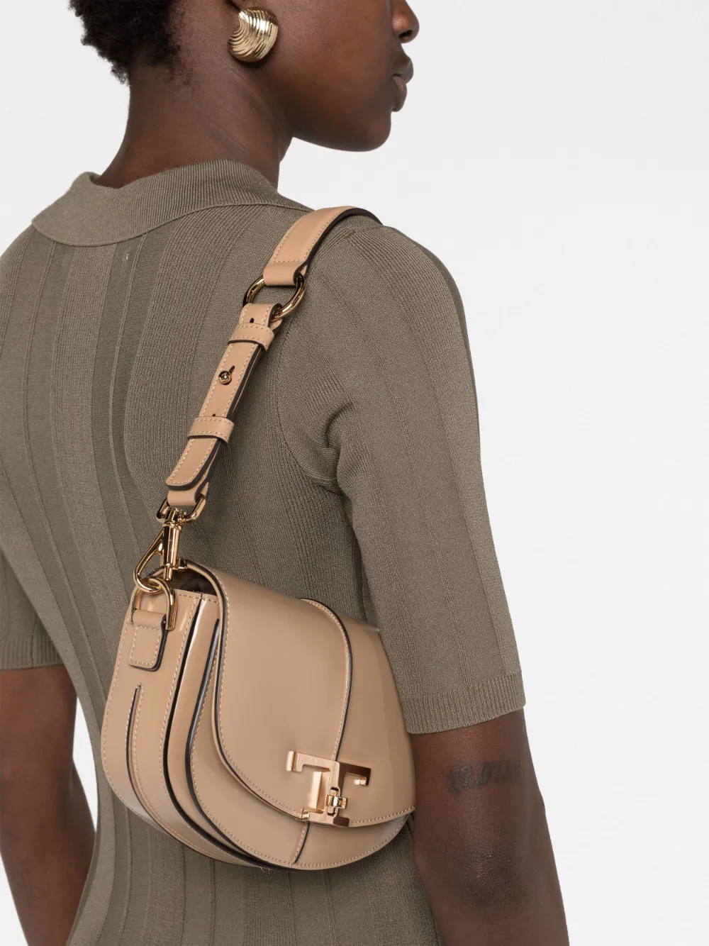 Shop Tod's T-plaque Leather Tote Bag In Neutrals