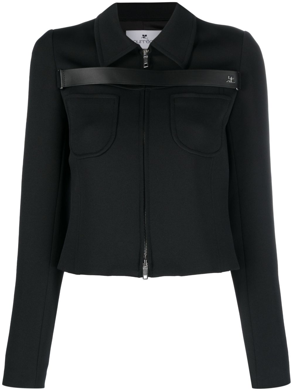 Courrèges logo-plaque cropped jacket - Black