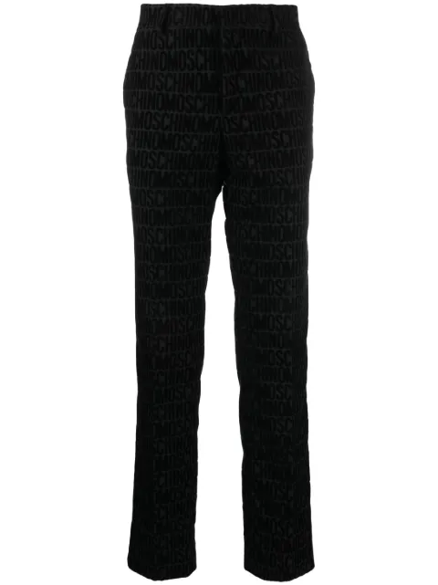 Moschino flocked-logo straight-leg trousers