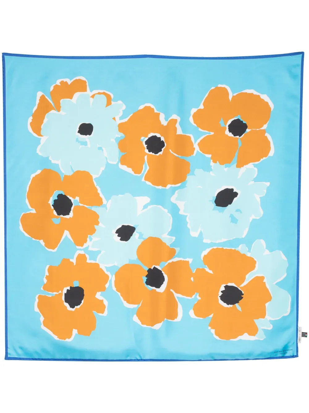 Aspinal Of London Abstract Floral Silk Scarf In Blue