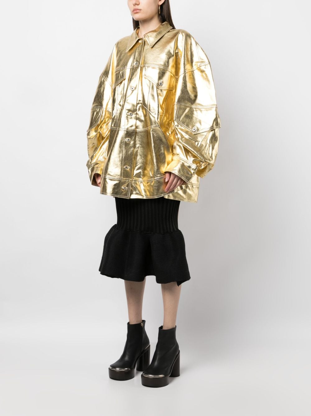 Shop Melitta Baumeister Oversized Metallic-finish Jacket In Gold