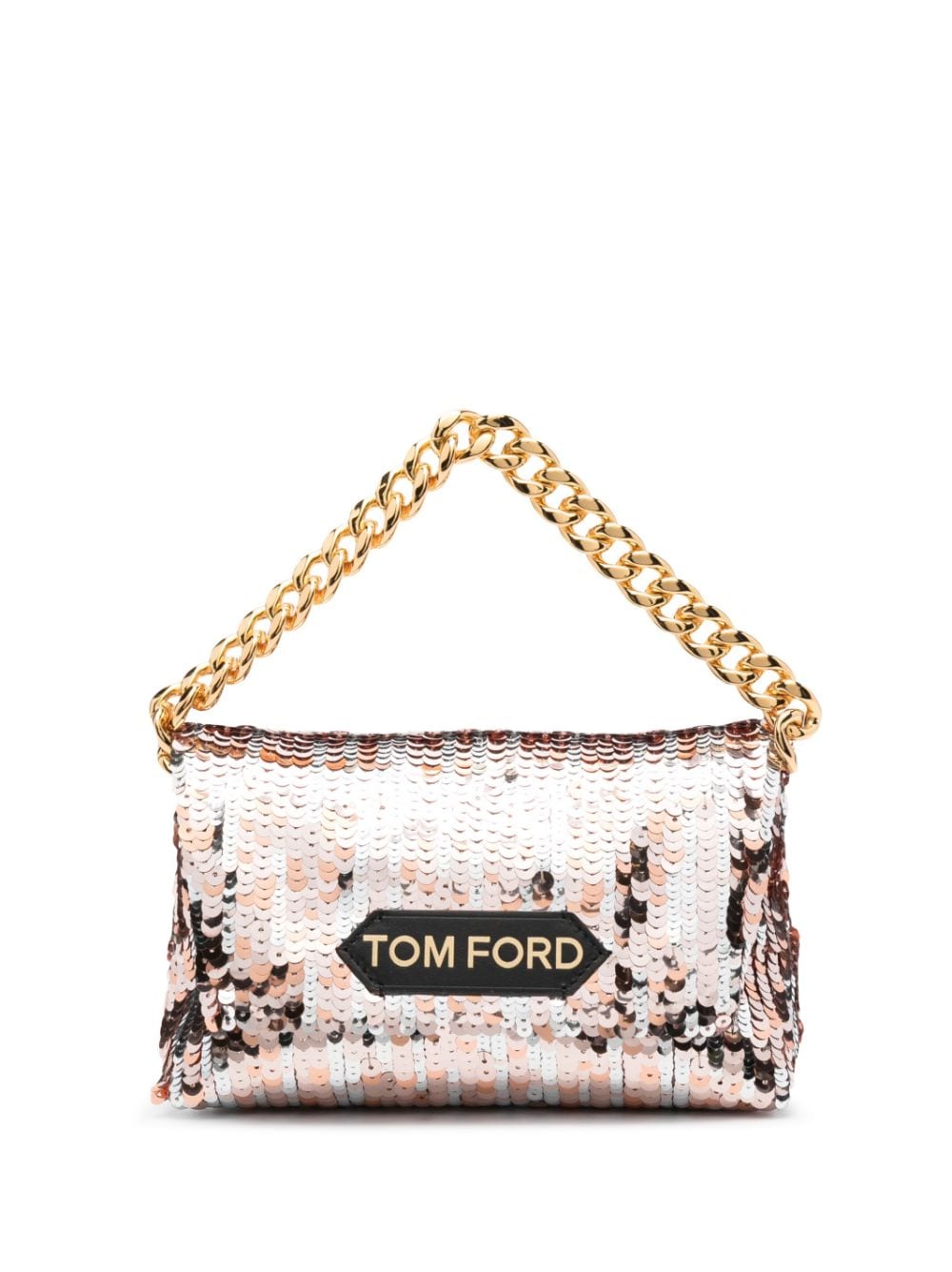 Tom Ford Logo-patch Sequinned Mini Bag In Gold