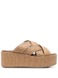 Themoirè interwoven platform mules - Brown