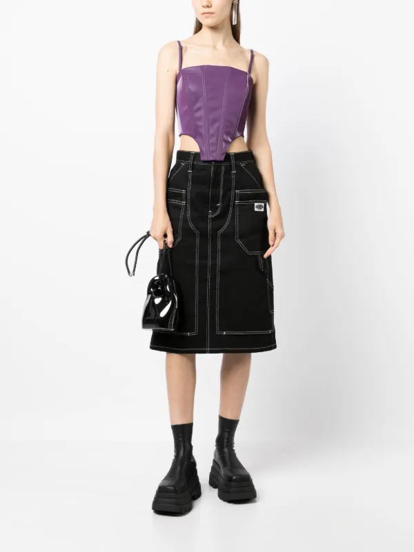 デニム・ジーパン COURREGES BLACK DENIM MIDI SKIRT Ground Zero Panelled Denim Midi Skirt | Black | FARFETCH