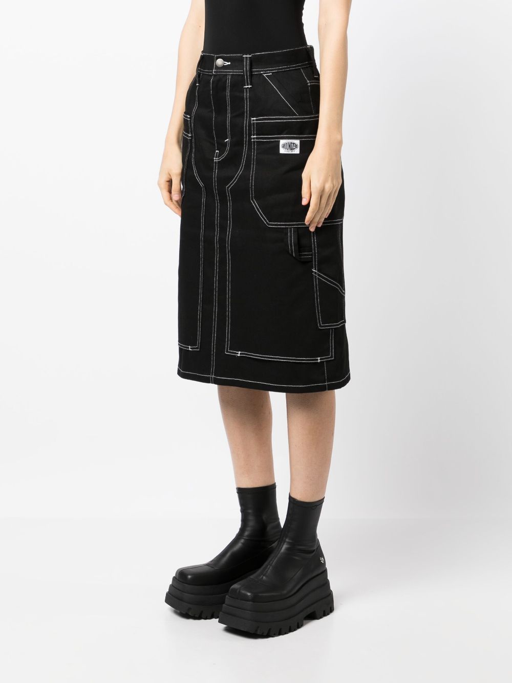 Shop Ground Zero Panelled Denim Midi Skirt In Black