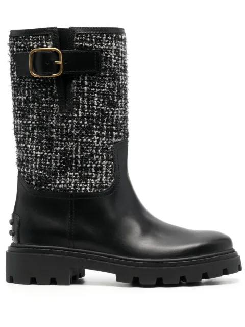 Tod's tweed-detail leather boots