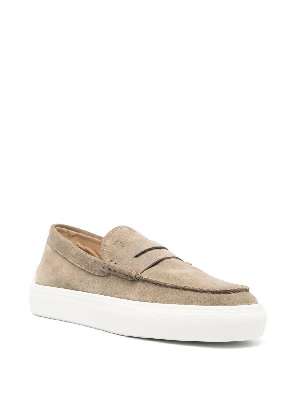 Shop Tod's Round-toe Rubber-sole Suede Loafers In Neutrals