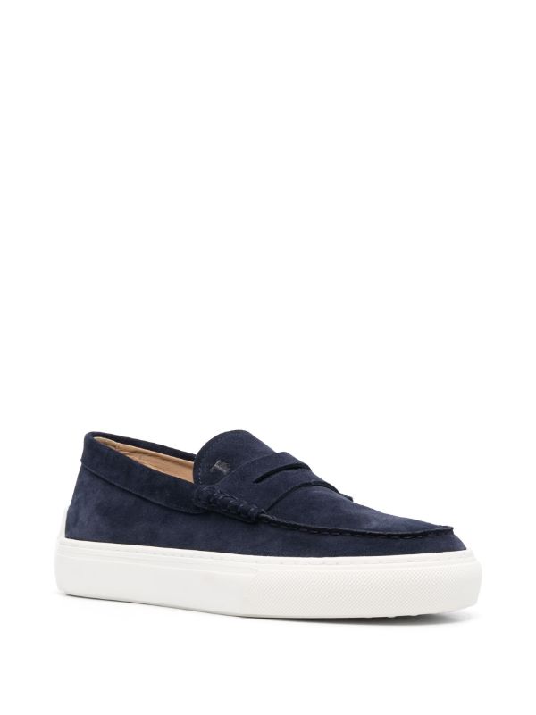 Navy blue penny store loafers