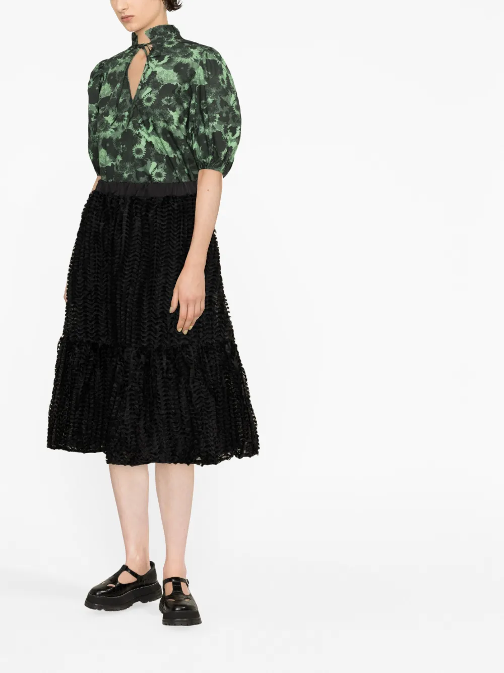 Ganni Floral Cotton Blouse In Black