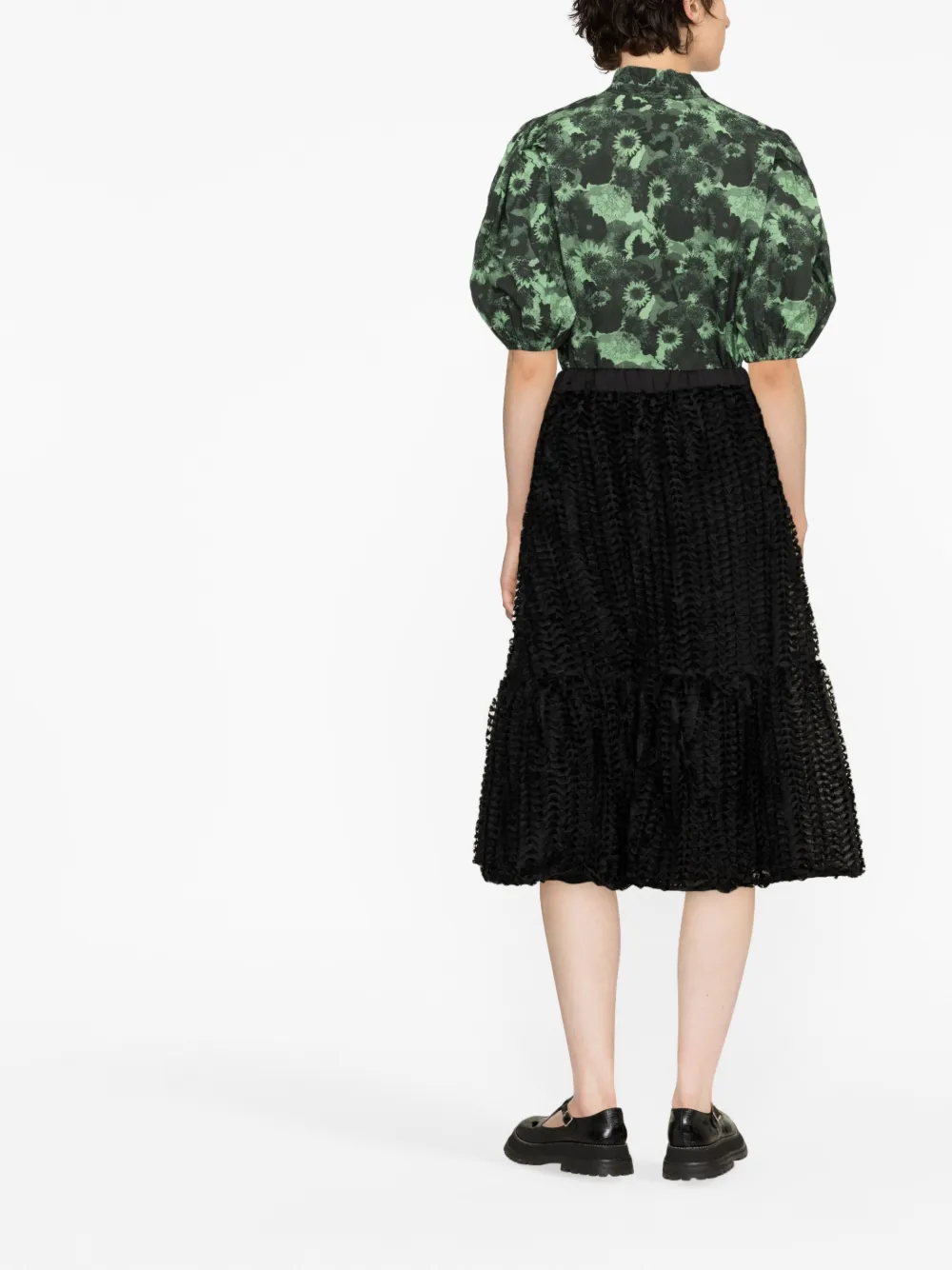 Ganni Floral Cotton Blouse In Black