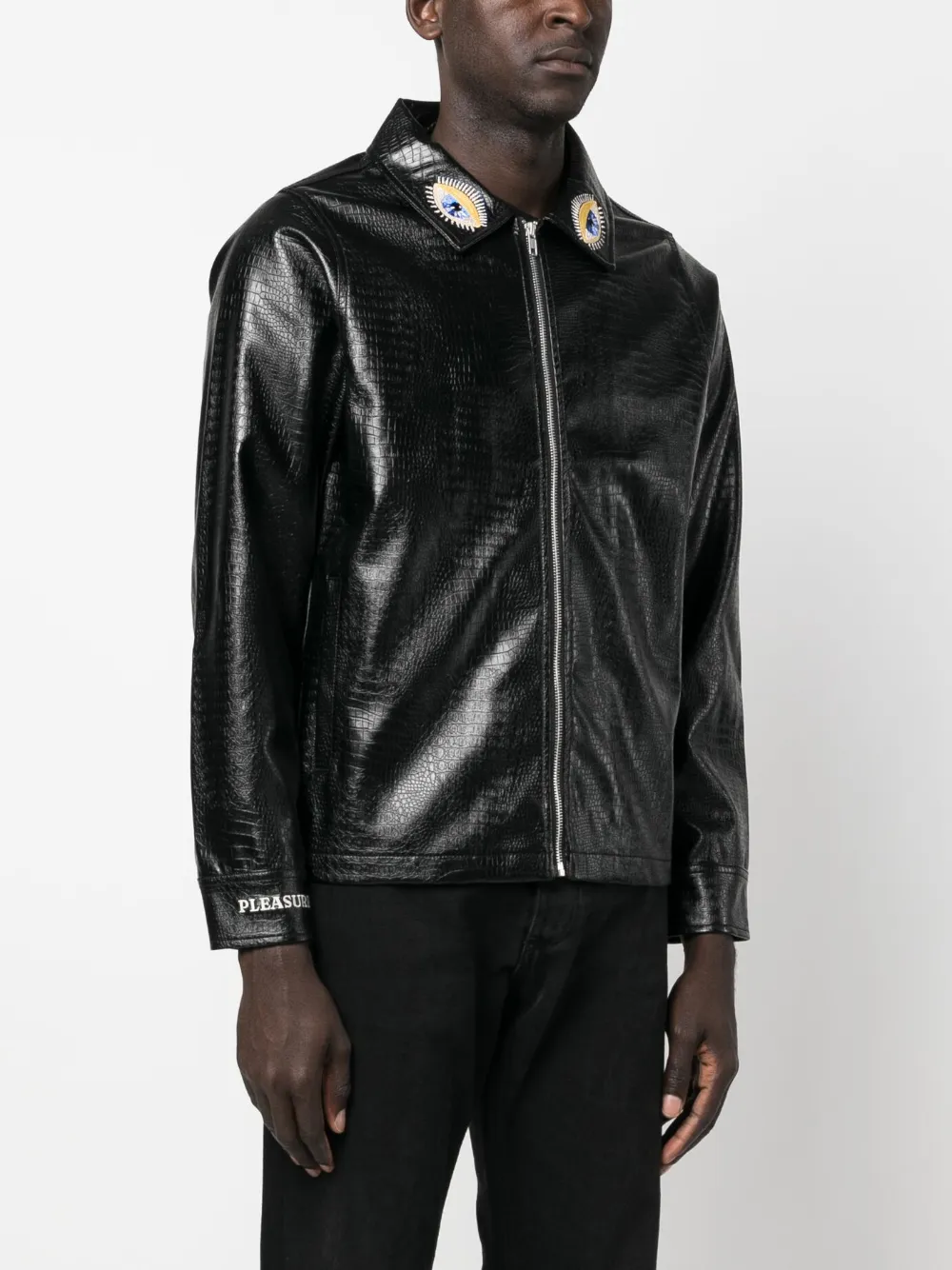 Pleasures embroideredeyes zipup Shirt Jacket Farfetch