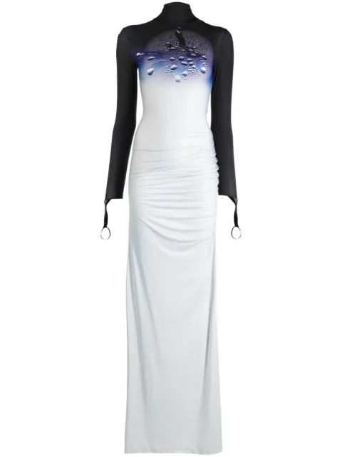 graphic-print long-sleeved gown