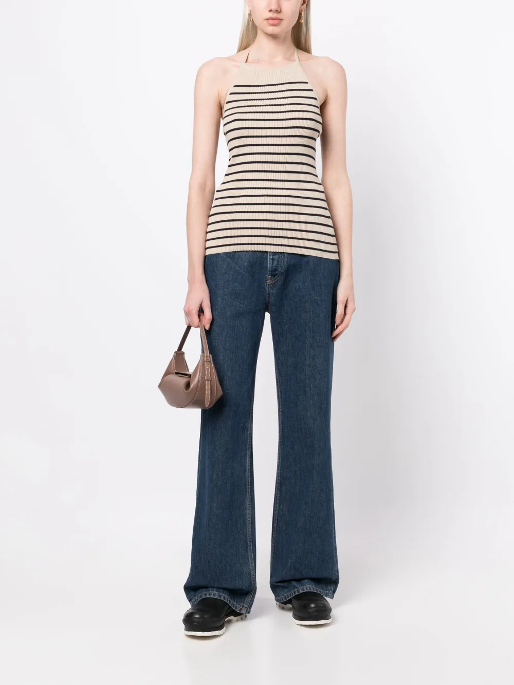 Low Classic horizontal-stripe sleeveless top - Beige
