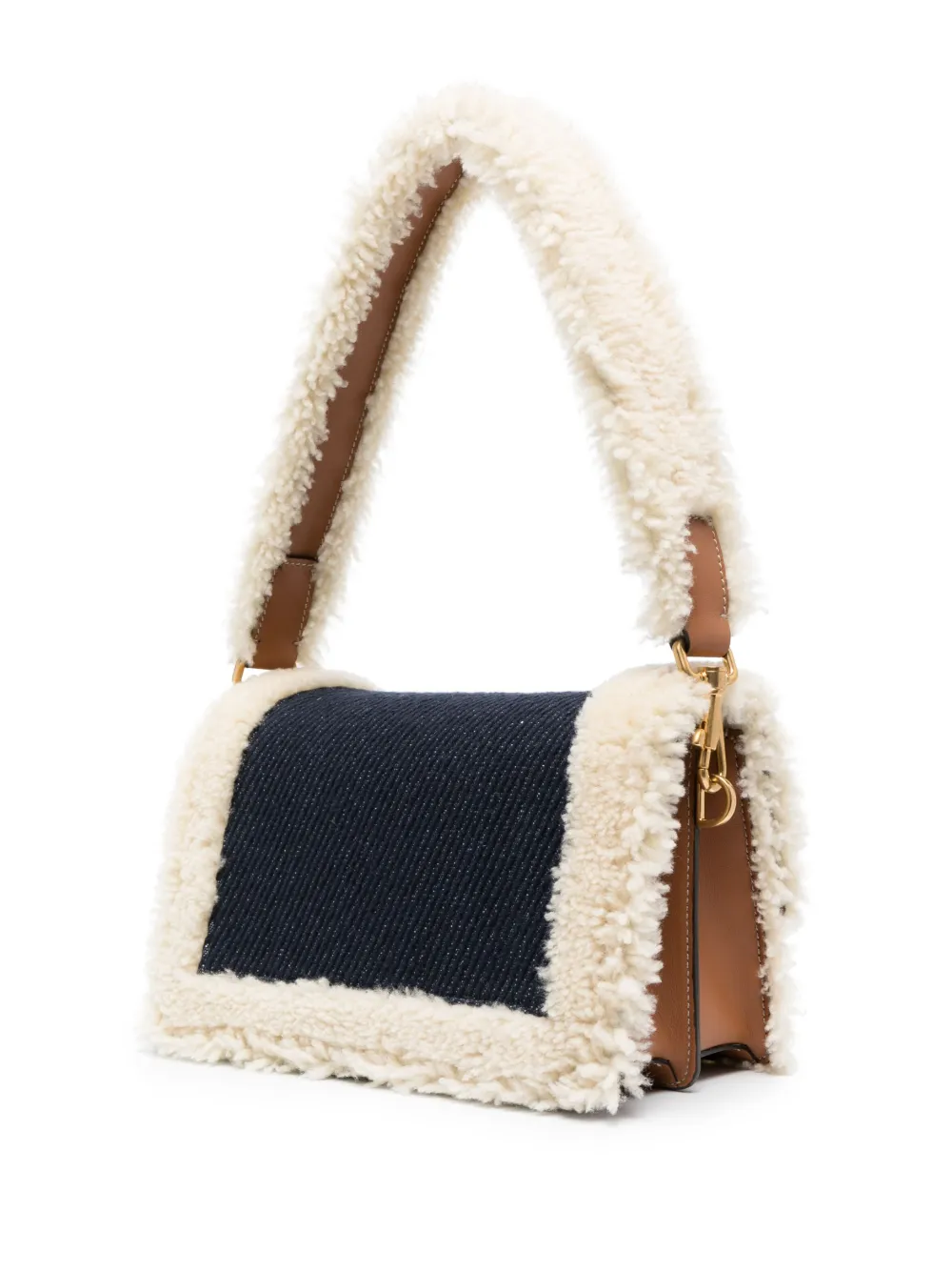 shearling-trim crossbody bag