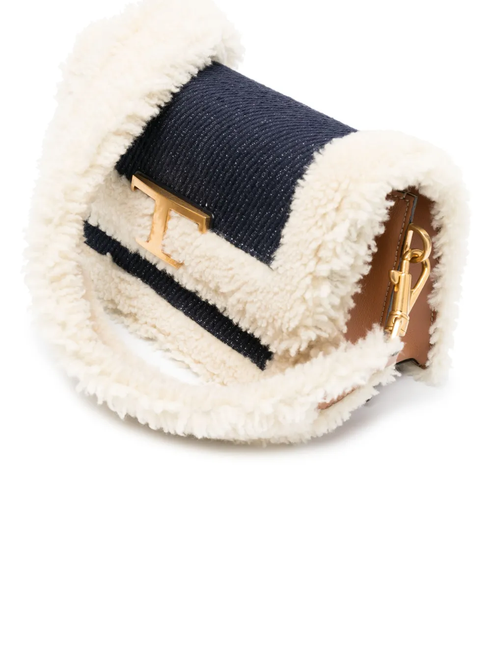 shearling-trim crossbody bag