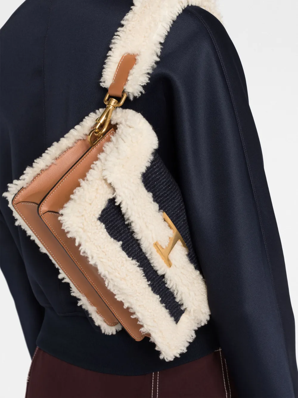 shearling-trim crossbody bag