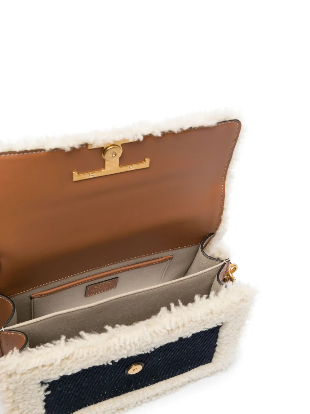 shearling-trim crossbody bag