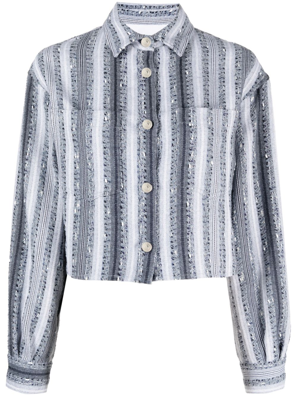 Iro Embroidered-stripe Cropped Shirt Jacket In Blau