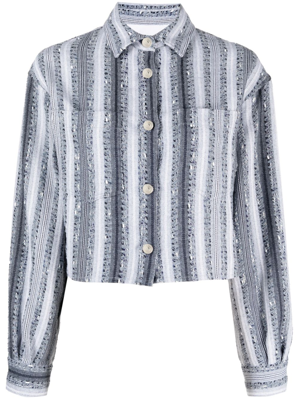 Shop Iro Embroidered-stripe Cropped Shirt Jacket In Blau